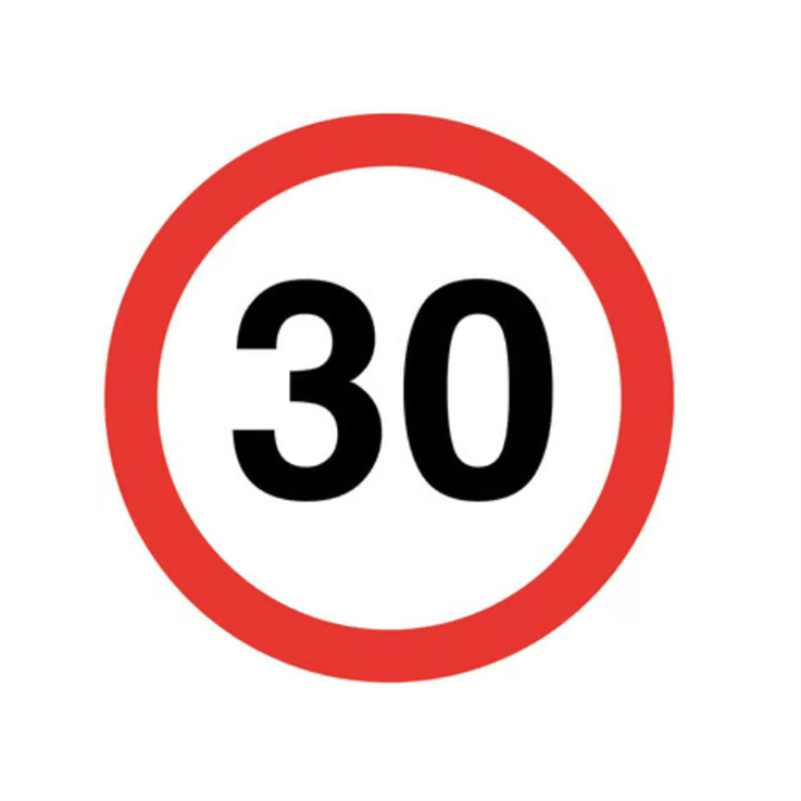 30mph 450mm circle RA1 Reflective 3mm Aluminium Comp c/w Channelling