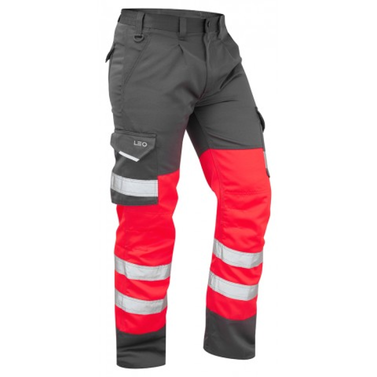 Leo BIDEFORD EcoViz Poly/Cotton Cargo Trouser - Red/Grey