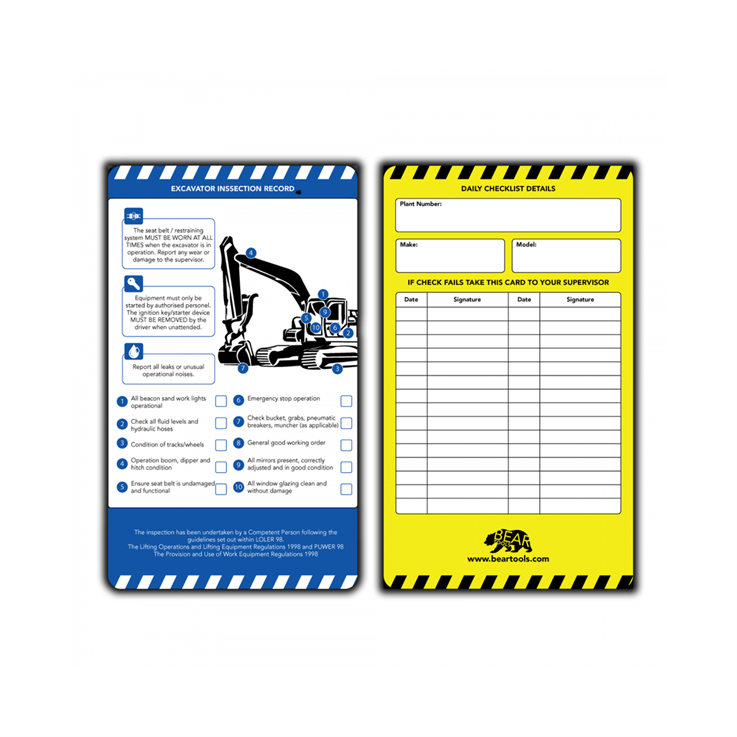 BearTOOLS Excavator Safety Notice Inserts Only - Pk- 10