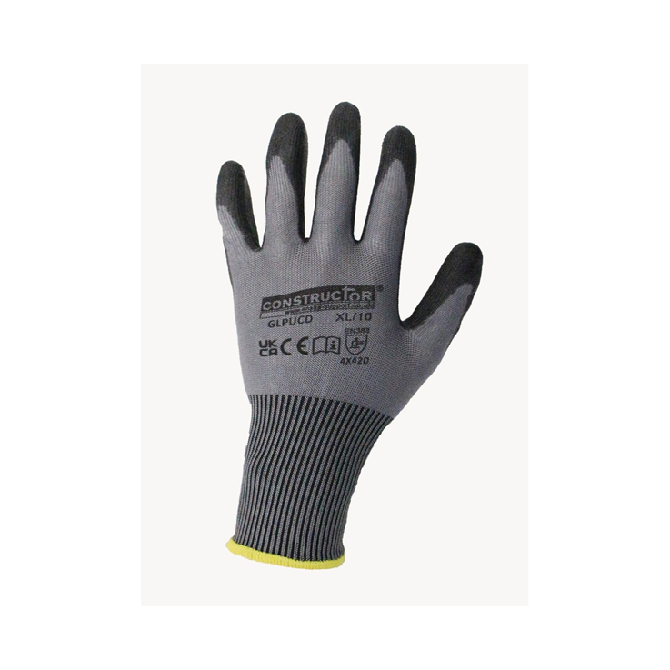 PU Coated HPPE Cut Level D Safety Glove Grey - Pack 10