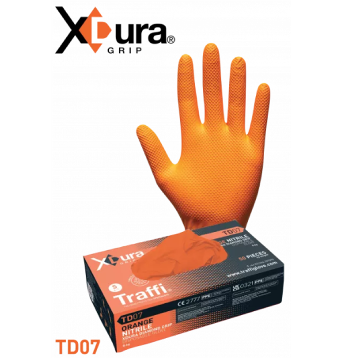TD07 X-DURA GRIP Orange Nitrile Disposable Glove