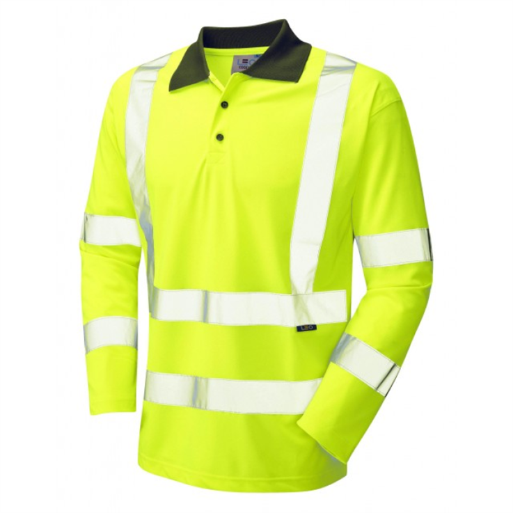 LEO WOOLSERY ISO 20471 Class 3 Coolviz Sleeved Polo Shirt (EcoViz) - Yellow
