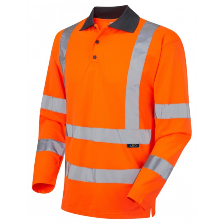 LEO WOOLSERY ISO 20471 Class 3 Coolviz Sleeved Polo Shirt (EcoViz) - Orange