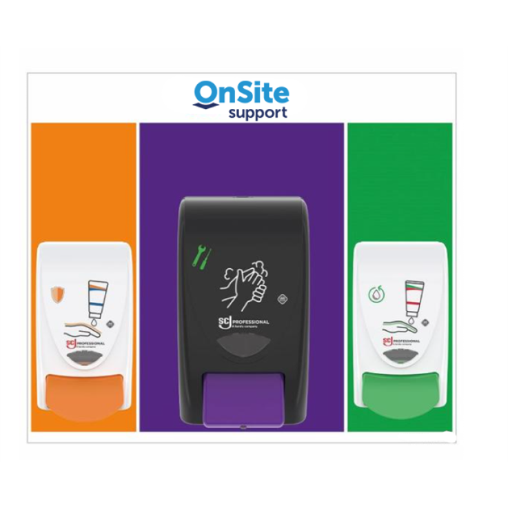 Deb Skin Safety Dispenser Board (comprises 2No. 1L &1No. 2L dispensers) - 590mm wide x 510mm high