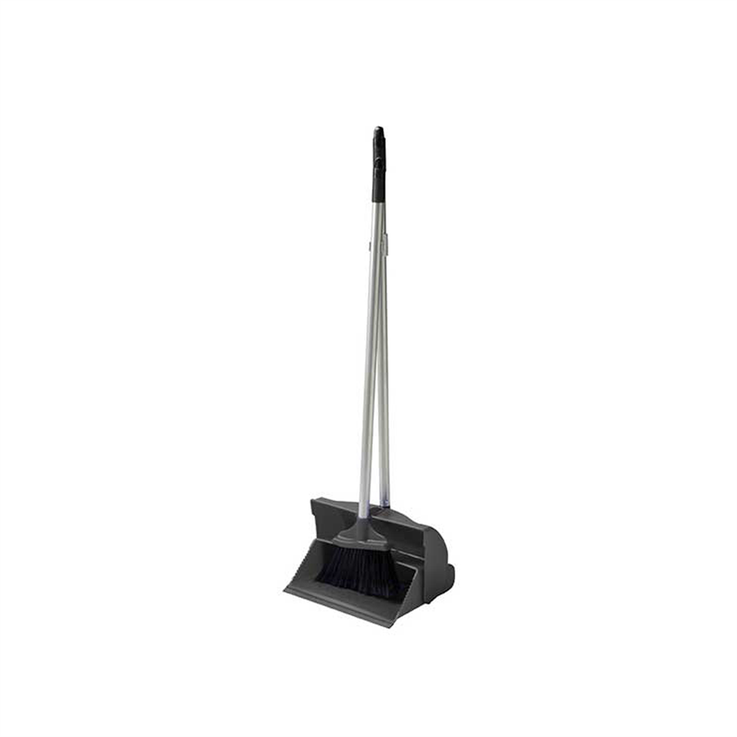 Professional Long Handled Dustpan & Brush Set - Grey - With Cover