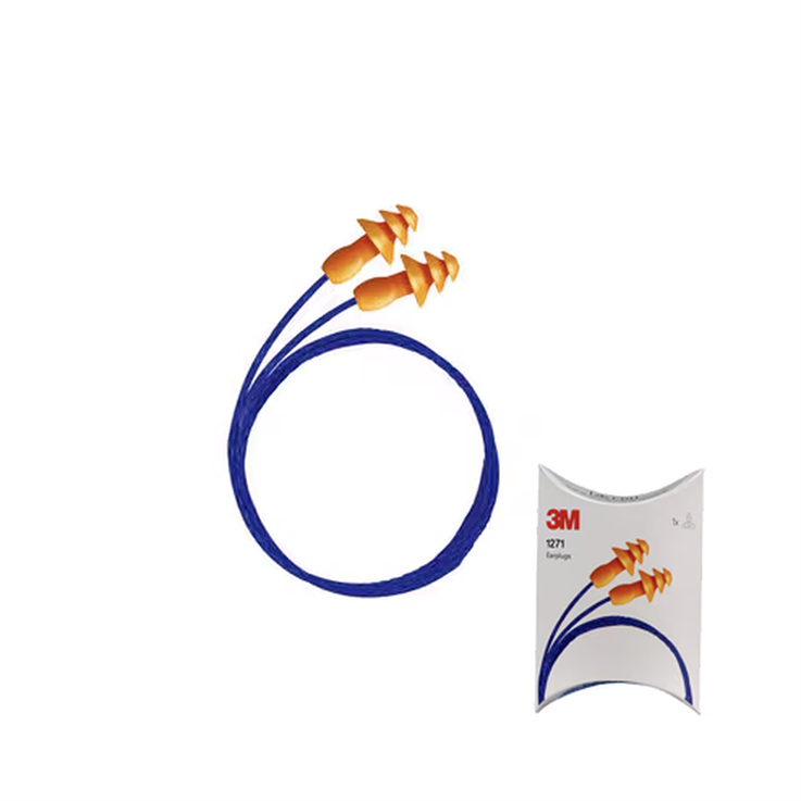 3M™ Reusable Earplug, Corded, Pillow Pack, 1271 - Pack of 50 pairs