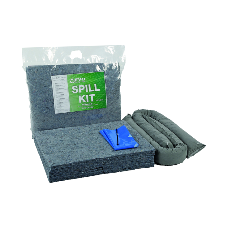 EVO Universal, Environmentally Friendly, Recycled, Spill Kit in Clip Top Bag - 20 Litre