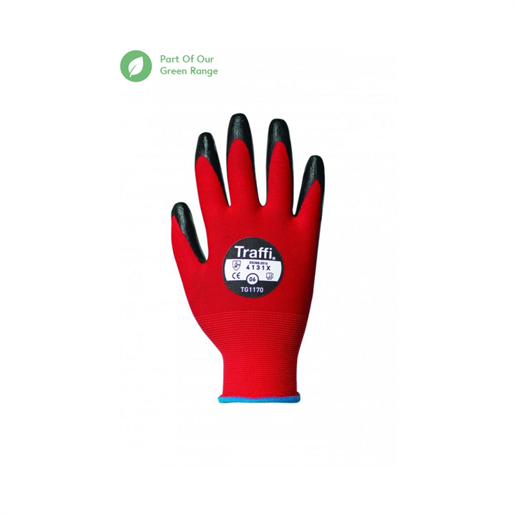 Traffi X-Dura Flat Nitrile Cut Level 1 Safety Glove - Red