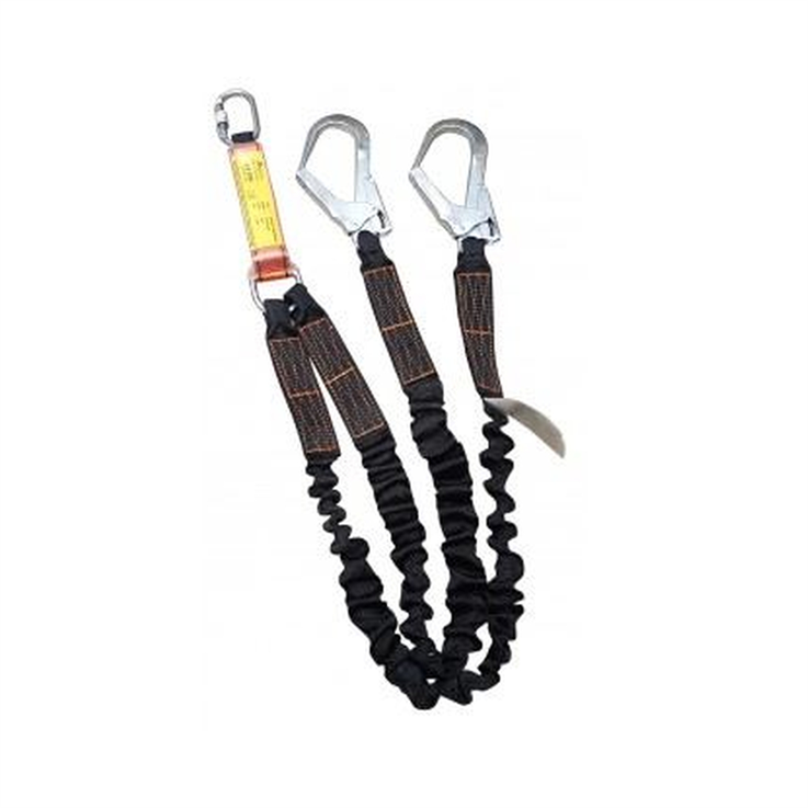 Forked Twin Tail Shock Absorbing Elasticated Lanyard c/w Scaffold Snaphooks - Black - 1.8M