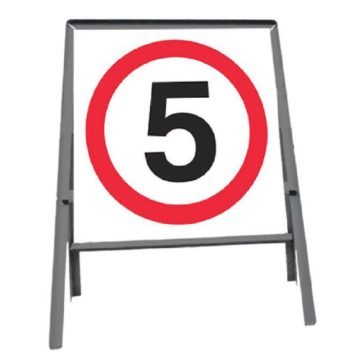 5 mph Speed Restriction sign in frame with clips - Red/White/Black - 750mm