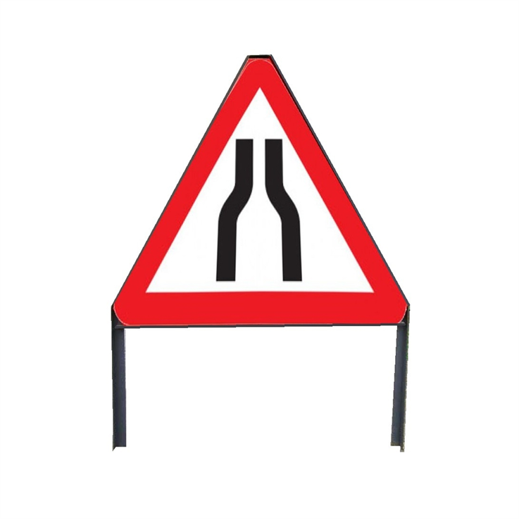Road Narrows Both Sides sign in frame with clips - Red/White/Black - 750mm