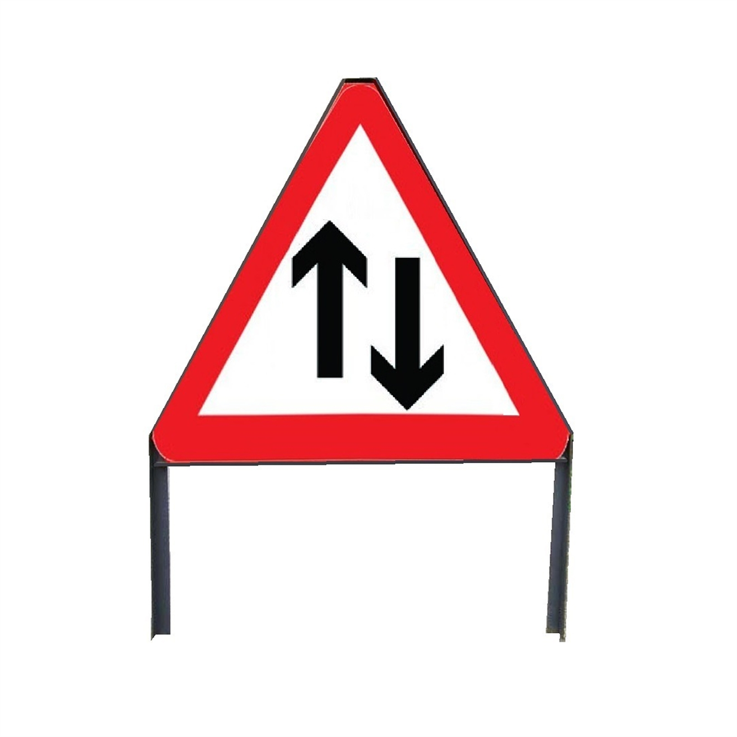 Caution Two-Way Traffic sign in frame with clips - Red/White/Black - 750mm