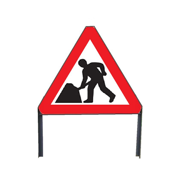 Men At Work Metal sign in frame with clips - Red/White/Black - 750mm