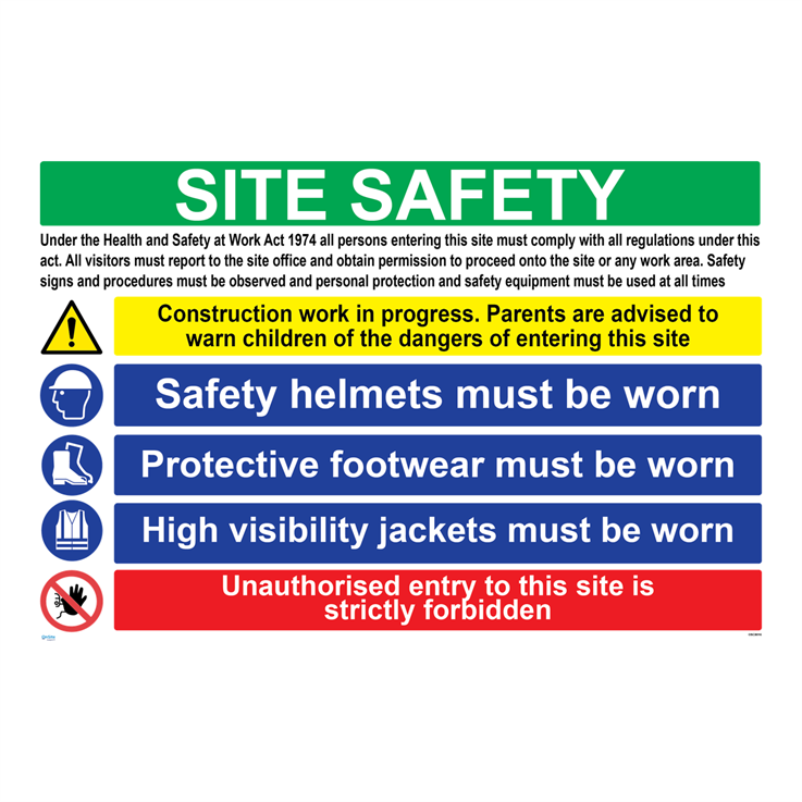 Site safety - hard hat, vest and boots - 1: Rigid Plastic - (900x600mm)