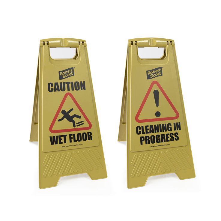 ECO Caution Cleaning In Progress / Wet Floor Free  Standing Sign - 300 x 575mm