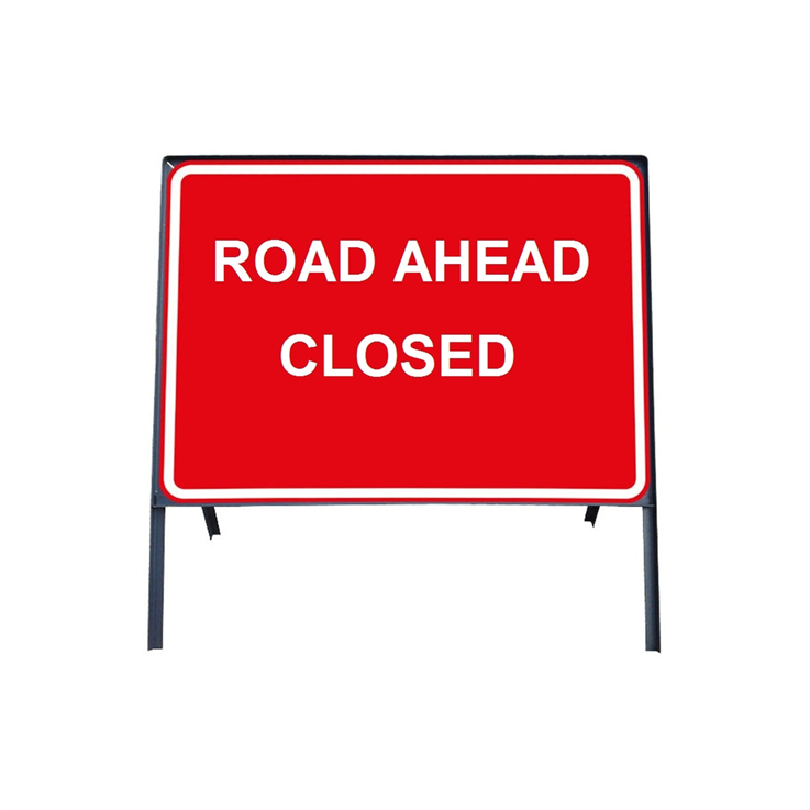 Road Ahead Closed Metal Sign - 1050 x 750mm