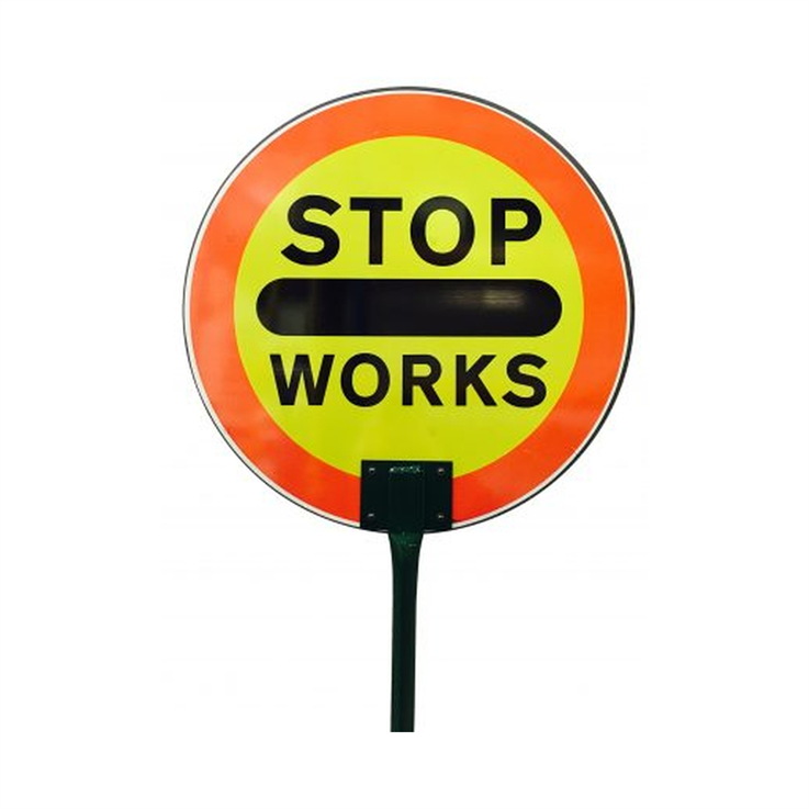 Stop Works Lollipop Sign Board with 1.5m Tubular Pole - Yellow - 600mm diameter