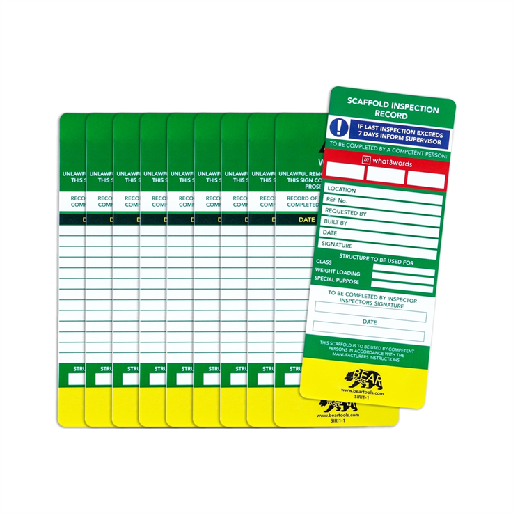BearTOOLS Scaffold Inspection Record Inserts - Pk10
