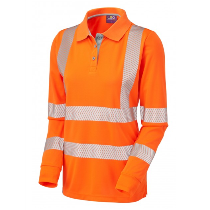 POLLYFIELD ISO 20471 Class 2 Coolviz Ultra Women's Sleeved Polo Shirt - Orange