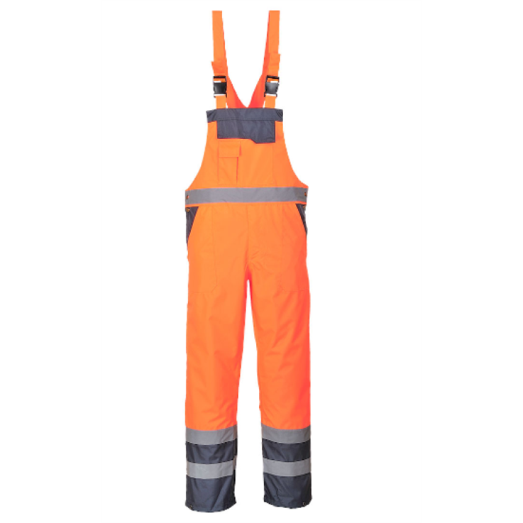 Hi-Vis Breathable Contrast Rain Bib and Brace - Orange/Navy