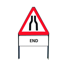 Road Narrows Both Sides sign w/ "END" Supplementary plate incl frame - Red/White/Black - 750mm
