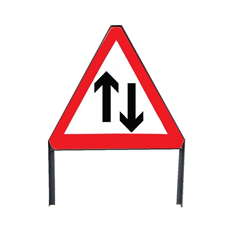 Caution Two-Way Traffic sign in frame with clips - Red/White/Black - 750mm