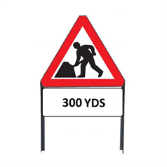 Men At Work Metal sign with "300yd" Supplementary plate in frame with clips - 750mm (300yd)