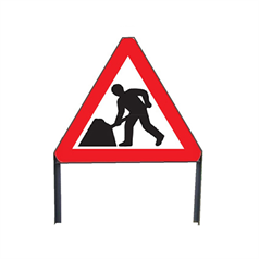 Men At Work Metal sign in frame with clips - Red/White/Black - 750mm