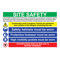 Site safety - hard hat, vest and boots - 1: Rigid Plastic - (900x600mm)