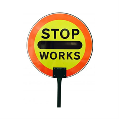 Stop Works Lollipop Sign Board with 1.5m Tubular Pole - Yellow - 600mm diameter