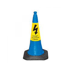 Dominator™ 750mm Blue Traffic Cone- Yellow Sealbrite™ Danger Overhead Cables