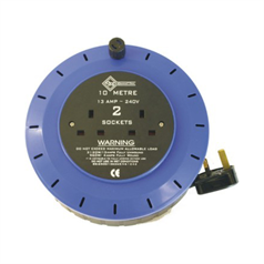 240v 13amp Cassette Cable Reel-Extension lead c/w 2x 13amp Sockets - 10m