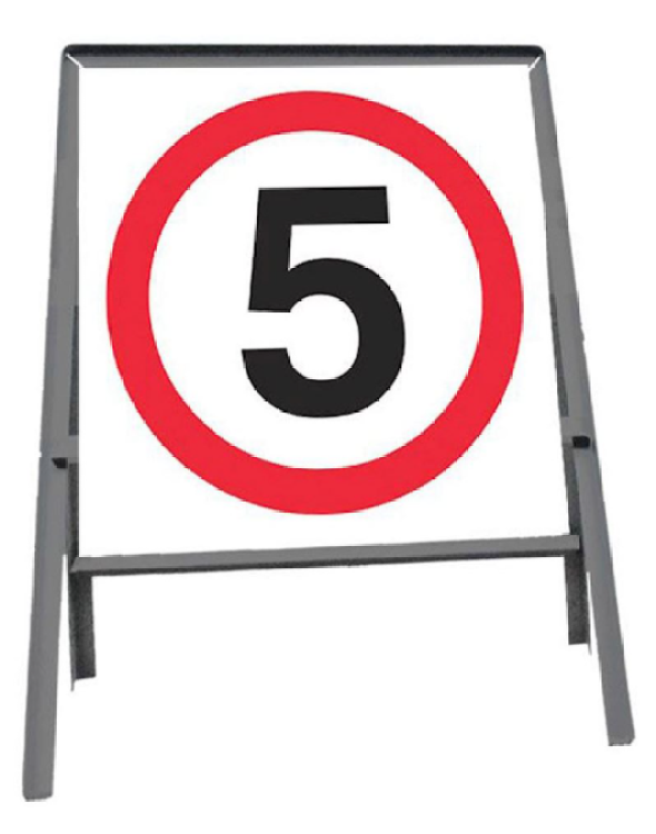 5 mph Speed Restriction sign in frame with clips - Red/White/Black - 750mm