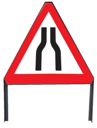     Road Narrows Both Sides Sign in Frame with Clips
