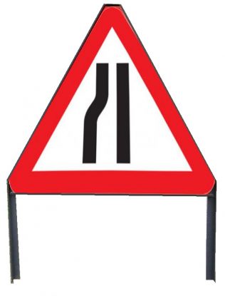 	Road Narrows Nearside Metal Triangle Sign in Frame with Clips
