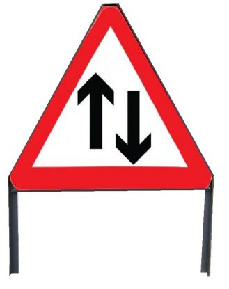     Caution Two-Way Traffic Sign in Frame with Clips
