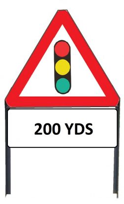 	Traffic Signals Ahead Metal Sign with '200yd' Supplementary Plate in Frame with Clips
