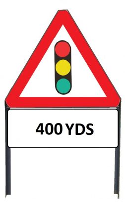 	Traffic Signals Ahead Metal Sign with '400yd' Supplementary Plate in Frame with Clips
