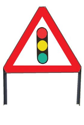     Traffic Lights In Use Ahead Metal sign in frame with clips
