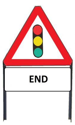     Traffic Signals Ahead Metal Sign with 'End' Supplementary Plate in Frame with Clips
