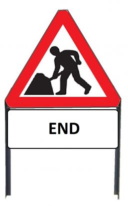     Men At Work Metal Sign with 'End' Supplementary Plate in Frame with Clips

