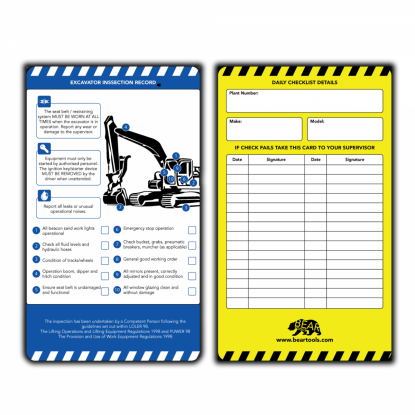 	BearTOOLS Excavator Safety Notice Inserts Only - Pack of 10
