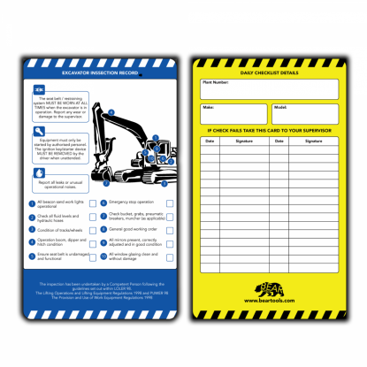     BearTOOLS Excavator Safety Notice Inserts Only - Pack of 10
