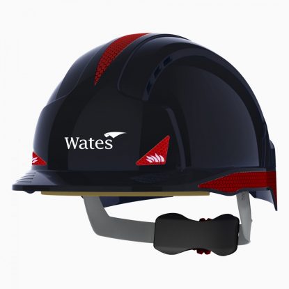 EVOLite Mid Peak Vented Safety Helmet - Black W/ Wates, Zero Harm, Fire Marshal CR2